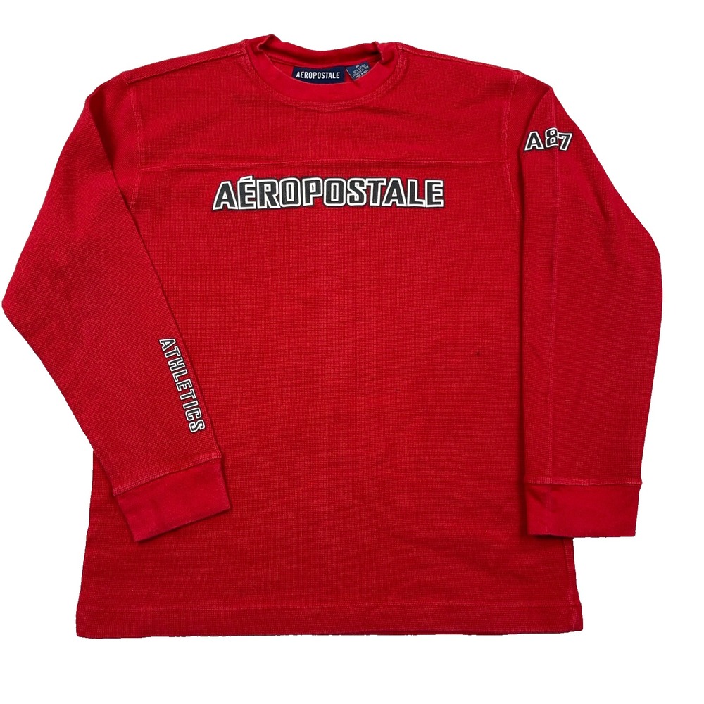 Vintage Y2K Aeropostale Shirt Men Medium Red Thermal Waffle Knit Skate A87 Adult